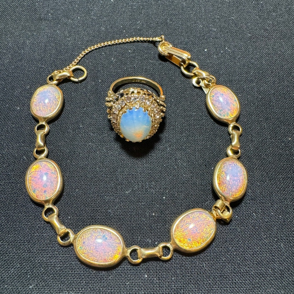 Opal Bracelet  plus Vintage Espo Faux Opal And Rhinestone Ring